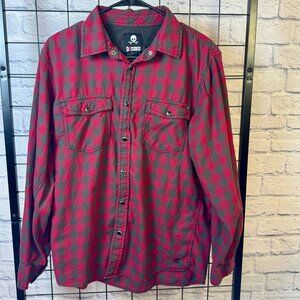 Decoded-Men’s Skateboard Plaid Black Red Buttons Logo Stitched Y2K Grunge